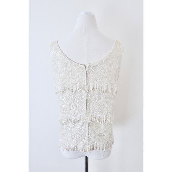 Vintage 1960s Mai Ling Beaded Shell Top Made In Hong Kong Sleeveless Cream - Picture 10 of 12